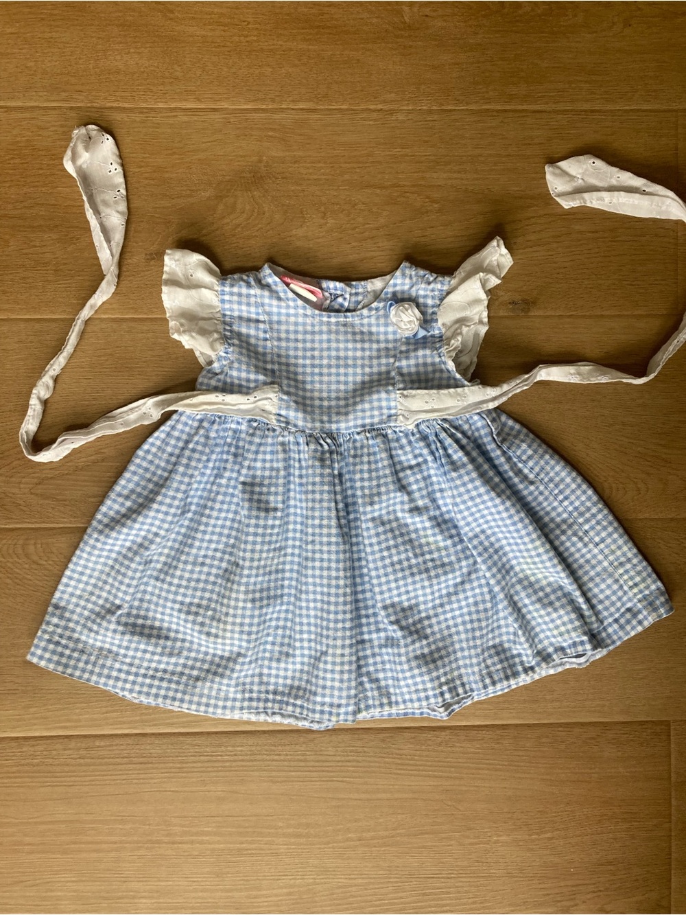 La Princess Vintage Blue Gingham Dress with White Eyelet Details